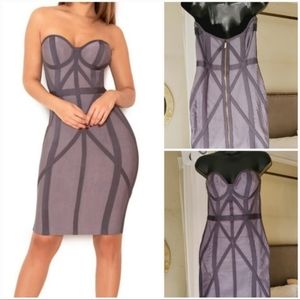 HOUSE OF CB London Sherece Grey Strapless Midi Dress
